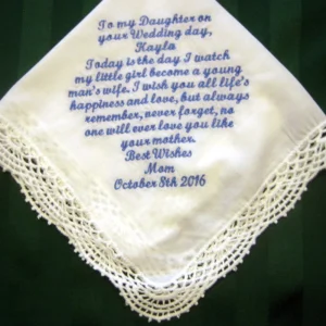 Bridal Handkerchief from Mother to Daughter, Something blue wedding hankie 207S