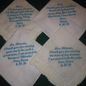 Wedding Handkerchiefs for parents of the bride and groom. set of 4-205s