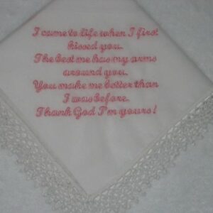 Groom to Bride, Wedding handkerchief from the groom to the bride or bride to groom 213S
