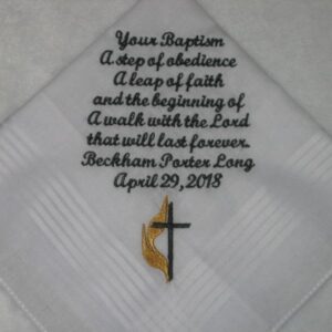 Baptism Handkerchief with Methodist Cross. Personalized Baptism Handkerchief,214