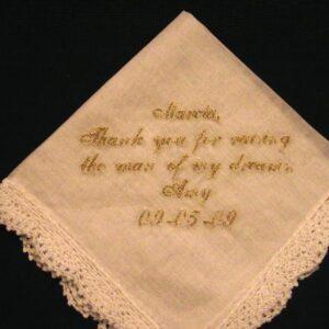 Personalized Wedding Gift- Wedding Handkerchief with Gold Metallic Thread with Gift Box 44S