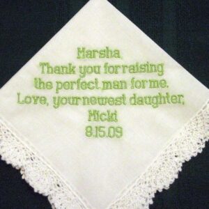 Embroidered Mother of the Groom Gift Handkerchief, Personalized Hankie 8B