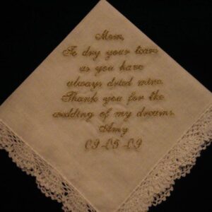 Wedding Handkerchief with Gold Metallic Thread with Gift Box 76S Personalized Wedding Handkerchief