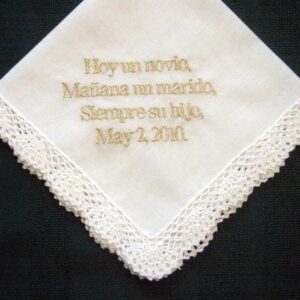 Spanish Wedding Hanky for Mother of the Groom with gold metallic thread with Gift Box 60B