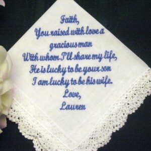 Bride to Mother of the Groom 10S bridal hanky  Personalized Wedding Handkerchief