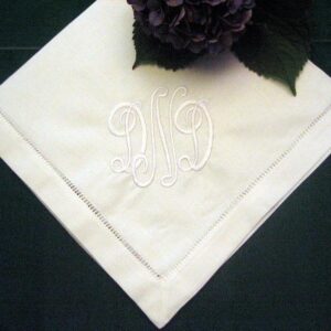 Personalized Napkins -Hemstitched Linen Dinner Napkin Set of 12