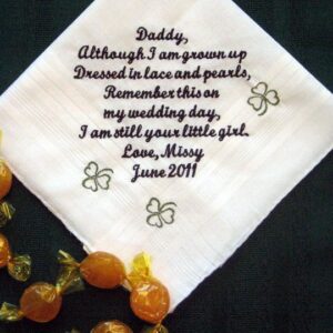 Dad with Clovers from the Bride  105S  Personalized Wedding Handkerchief father of the Bride