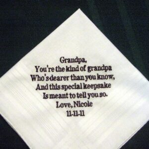 Bride or Groom to Grandfather 109B includes shipping in the US Personalized Wedding Handkerchief