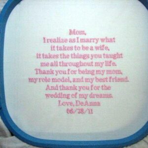 Embroidered Mother of the Bride Gift Handkerchief, Wedding Handkerchief 113B