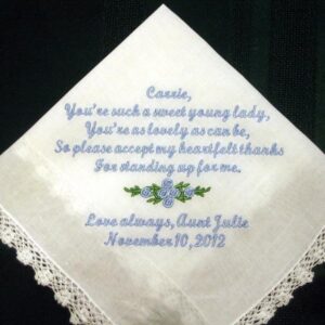 Personalized wedding handkerchief hanky hankie for Junior Bridesmaid or flower girl  138S
