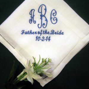 Mens Monogrammed Linen Wedding Handkerchief 147S gift, embroidered