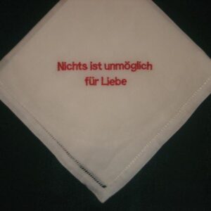 Linen Wedding Handkerchief 155B in German includes gift box and shipping in the US.