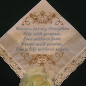 Mother to Daughter Handkerchief, Birthday,Graduation Gift, Embroidered 161S