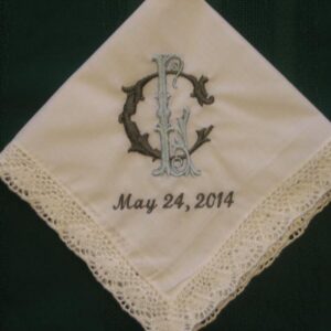 Personalized Wedding Handkerchief with 2 stacked initials. includes FREE gift box