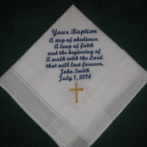 Custom Baptism handkerchief for boys, hanky, hankie 168S Dedication handkerchief
