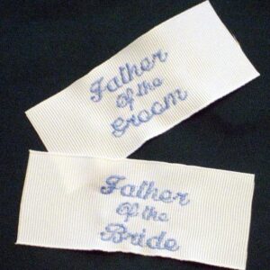 Set of 2 men's wedding tie labels.