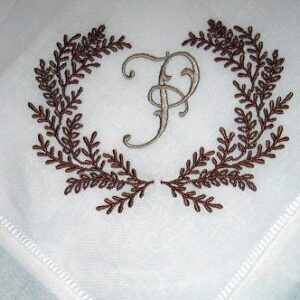 Dinner Napkins white linen hemstitched with wreath design set of 4