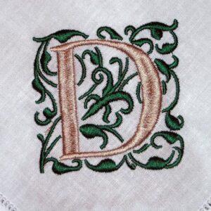 Linen Hemstitched Dinner Napkin with 1 block letterand leaves.Set of 4