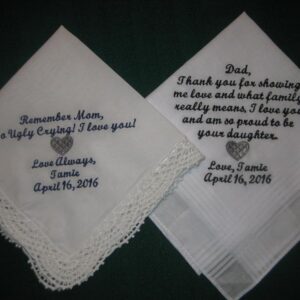 Wedding Handkerchiefs for Mom and Dad Embroidered Wedding Handkerchiefs 202S Embroiderybylinda